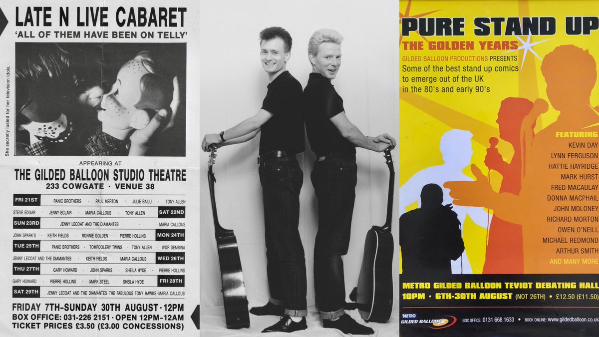 RichMortonSound's tweet photo. #TBT, '86 #EdinburghFringe As the Fringe officially starts I see its now 38 years since my first gig there - me and Reg Meuross as #ThePanicBrothers were at #TheGildedBalloon #LateNLive, just check out all those the class acts - plus again 20 years later! https://t.co/hCVdUMMfPz