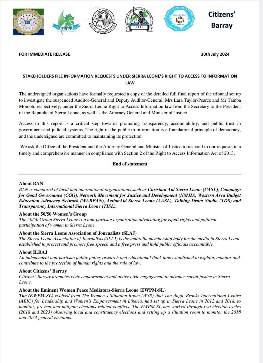 50/50 and other CSOs call for transparency in the Auditor General tribunal outcome.