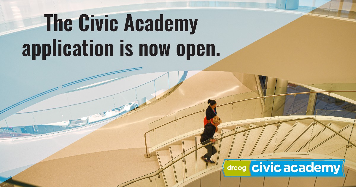 DRCOGorg's tweet photo. Apply now for the 2024 fall session of #CivicAcademy at https://t.co/5Uw4WijoKx! #DRCOG's free, seven-week academy begins September 10 and meets Tuesdays from 6 to 9 p.m. Participants will learn from community leaders while networking with fellow residents. #CivicChat https://t.co/wQzJa1R1h7
