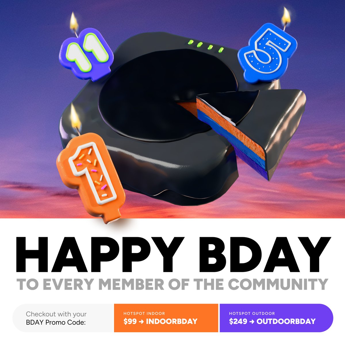 🎉 This week, we’re throwing a birthday bash for Helium Mobile, the Helium Network, &amp; Nova Labs!

For a limited time, our Indoor Hotspots are $99 with code INDOORBDAY !

Outdoor Hotspots are now $249 with code OUTDOORBDAY !

🔗 Hellohelium.com/hotspot