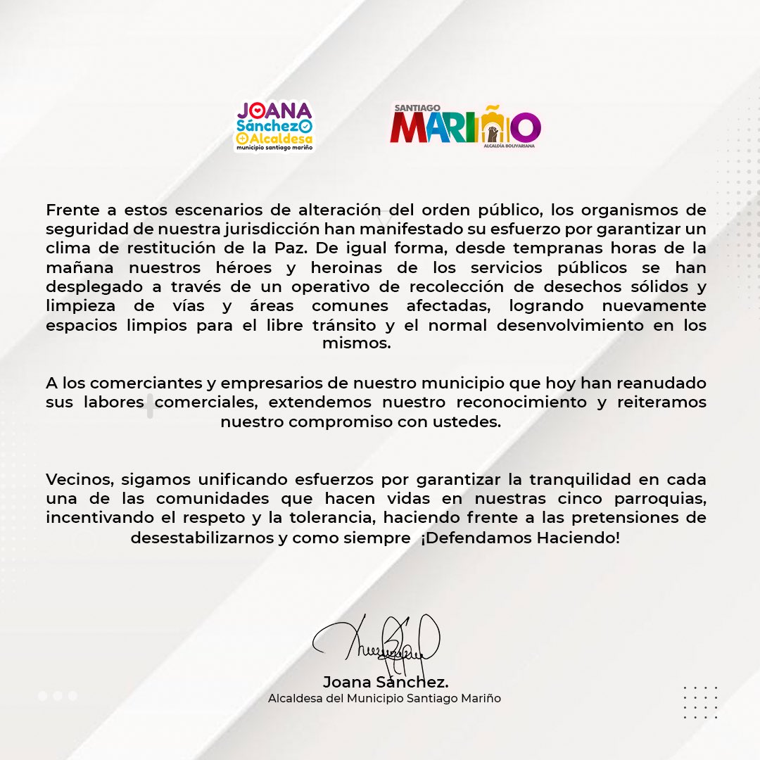 johanitakenpo's tweet photo. #1Ago #ComunicadoOficial A lo largo de estos años hemos confirmado con orgullo, el civismo un el ímpetu de los mariñenses. Vecinos y vecinas, sigamos unificando esfuerzos para garantizar la tranquilidad en nuestras comunidades. ¡En Mariño conquistamos la paz! #PuebloDeJusticia https://t.co/o1Hzal5gPr