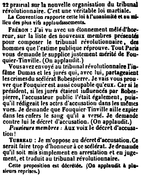 1792_1815's tweet photo. 1er août 1794 La #Convention, surprise de voir apparaître le nom de #FouquierTinville dans la liste des nouveaux membres du tribunal révolutionnaire, décide sur proposition de #Fréron et #Turreau son arrestation. Fouquier se constitue prisonnier et est détenu à la #Conciergerie. https://t.co/d7TmVzD076
