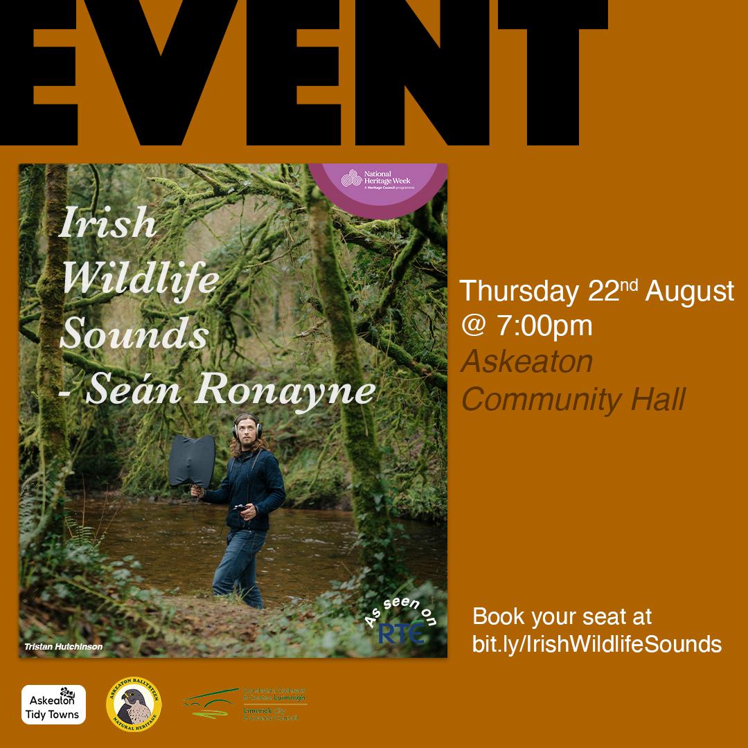 Looking forward to welcoming <a href="/SoundsIrish/">Irish Wildlife Sounds (Seán Ronayne)</a> to Askeaton this Heritage Week! 🦉🐦‍⬛🦆🦢

<a href="/BirdWatchIE/">BirdWatch Ireland</a> <a href="/ColMhuire/">Col Mhuire Askeaton Science</a> <a href="/LimerickEnviron/">Limerick Environment</a> <a href="/HeritageWeek/">National Heritage Week</a> <a href="/HeritageHubIRE/">The Heritage Council</a>