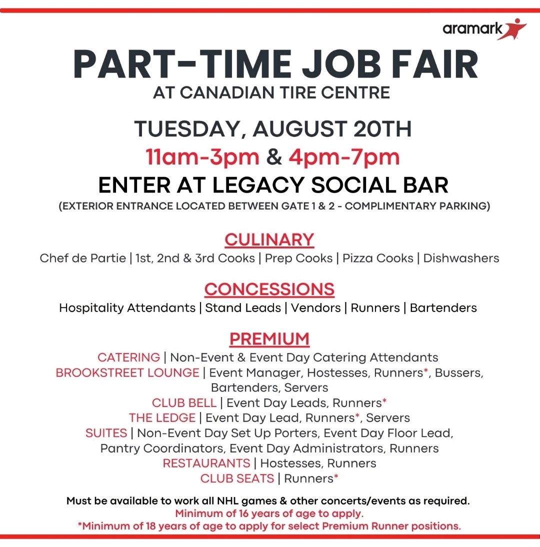 Aramark_CTC's tweet photo. 📣📣📣
Our Aramark Food and Beverage team at Canadian Tire Centre is hiring for the upcoming season!
Mark your calendars, bring your resume, and let's chat!
#aramark #aramarkcareers #canadiantirecentre #gosens #hospitalityjobs #jobfair #foodandbeverage #kanata #ottawa #ottawajobs https://t.co/NoTMm18NA2