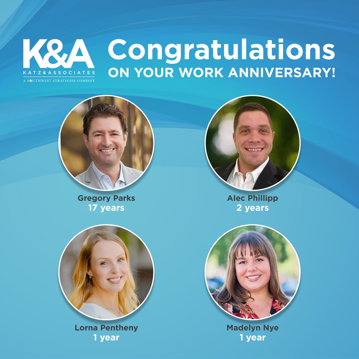 🌟 Join us in celebrating our August anniversaries! 🌟

Congratulations to our amazing team members.

🎉 Gregory Parks - 17 Years 
🎉 Alec Philipp- 2 Years 
🎉 Lorna Pentheny - 1 Year
🎉 Madelyn Nye - 1 Year

#careers 
#communications 
#publicoutreach