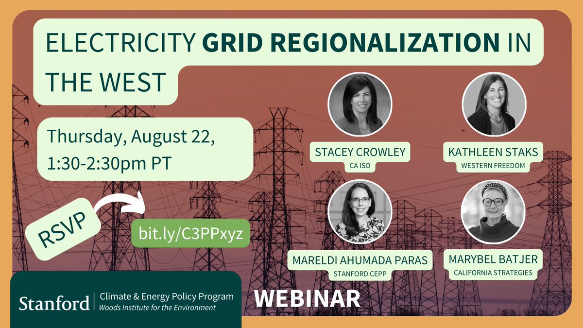 StanfordWoods's tweet image. Extreme heat + extended drought = trouble for the power grid.

On Aug 22, energy managers, policy experts &amp;amp; Stanford scientists will discuss #GridReliability &amp;amp; expanding cooperation in western electricity markets to contend w/ climate change. 

Register ➡️ bit.ly/C3PPxyz