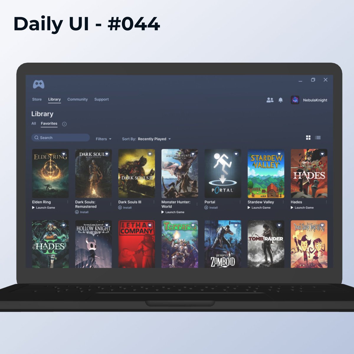AdritaRoy_UX's tweet photo. #DailyUI - 044 - Favorites
Designed a favorites page for a video game launcher application. Kept it minimal while including essential sorting and filtering options for a seamless user experience.
#VideoGame #GameLauncher #DesktopApplication #Figma #UIUX #ProductDesign https://t.co/4ntKRb0Tgr