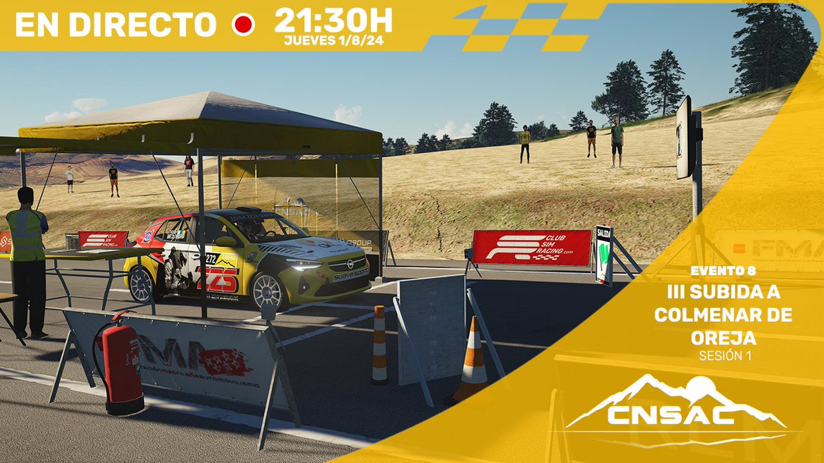 club_simracing's tweet photo. 🔴EN DIRECTO

CNSAC '24 | 8 | III Subida a Colmenar de Oreja

https://t.co/2Hw7lRCh4A 
https://t.co/rej7BOLuMK 
https://t.co/5cC8Rj5gte
https://t.co/vfJbtJr5g9

#simracing #motor #motorsport #hillclimb #madrid #coches https://t.co/agZWHdAXBM
