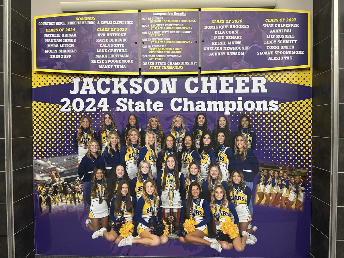 PolarBearAD's tweet photo. Jackson Cheerleading has their spot set in our Hall of Champions!!!  Next up is their rings!!!  Congratulations ladies!!! WAY TO GO BEARS!!! @JHScheerleading https://t.co/4iBROXcYzD