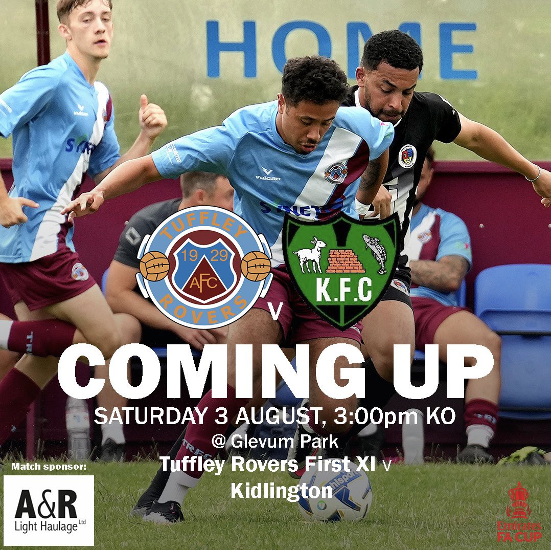 TuffleyRoversFC's tweet image. We now look forward to the weekend for our next competitive football, when we welcome @kidlingtonfc_ to Glevum Park in the @EmiratesFACup Extra Prelim Round on Saturday.

KO is 3pm

£7 entry / £4 concessions (Season Tickets not valid)

Thanks to @a_rhaulage for their support.