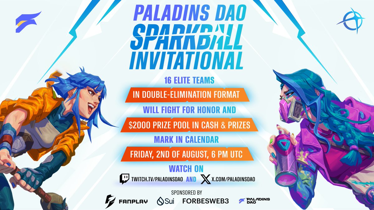 Paladins DAO (@paladinsdao) on Twitter photo Get ready for the Paladins DAO <a href="/playSparkball/">LET'S PLAY SPARKBALL!</a> Invitational Tournament!
16 elite teams stepping into the arena to battle it out for the ultimate honor as the Mobrawler Champion ๐
Shoutcasted by <a href="/AndySlaps/">AndySlaps</a> and <a href="/KillerPigeon/">Darren Elmy</a>
When: 2nd of August, 6 PM UTC
Prizes: $2000 Prize Pool Get ready for the Paladins DAO <a href="/playSparkball/">LET'S PLAY SPARKBALL!</a> Invitational Tournament!
16 elite teams stepping into the arena to battle it out for the ultimate honor as the Mobrawler Champion ๐
Shoutcasted by <a href="/AndySlaps/">AndySlaps</a> and <a href="/KillerPigeon/">Darren Elmy</a>
When: 2nd of August, 6 PM UTC
Prizes: $2000 Prize Pool
