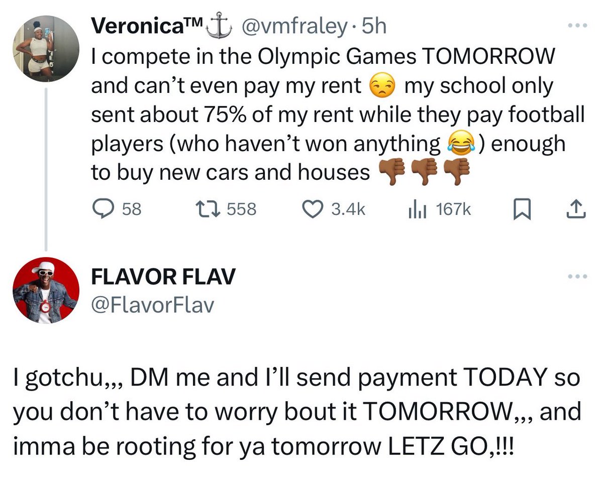 A total hero! <a href="/FlavorFlav/">FLAVOR FLAV</a> changing lives! 🥹Go Veronica and Team USA! ❤️🤍💙