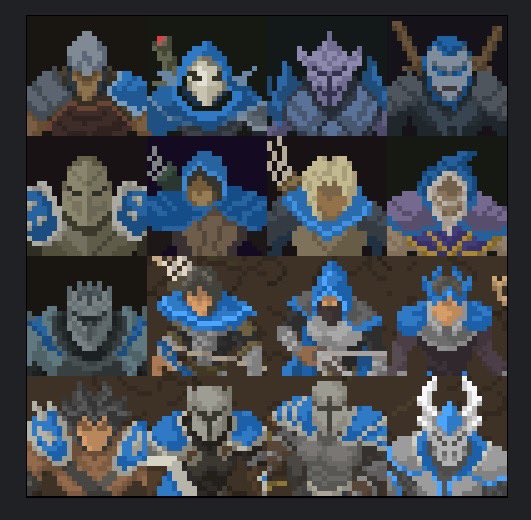 I just drew the temporary remaining 9 avatars of the human race to use in testing.

#blizzard #rts #pixelart #gamedev