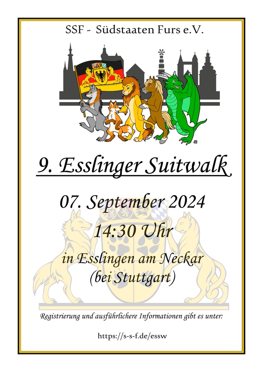 Es ist wieder soweit, Esslingen funkelt nicht nur an dem Tag, sondern es wird auch wieder flauschig werden.

Der 9. Esslinger Suitwalk steht an.

Die REG für den Suitwalk startet am:
Sonntag, den 04. August 2024 um 20 Uhr!

Weitere Infos:
s-s-f.de/events/9-essli…