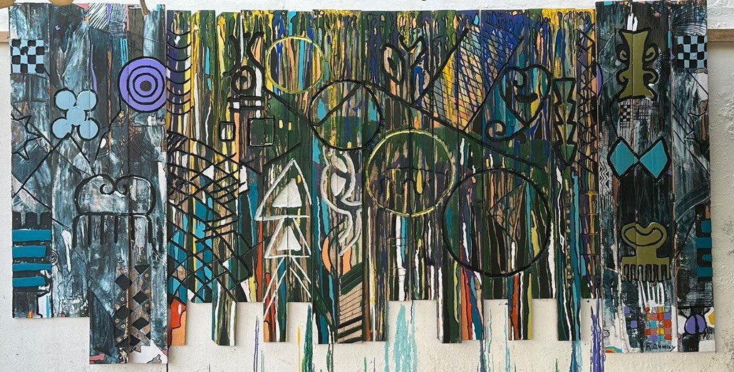 RO_Mantey's tweet photo. This vibrant artwork is a burst of colours, with bold paint draping that evokes a joyful and lively carnival atmosphere, bringing a sense of excitement and wonder. #VibrantArt #CarnivalVibes #BoldPaint #JoyfulArt #ArtisticExpression #ColourfulCreations #ArtLovers #InstaArt https://t.co/nzvYG66S5e