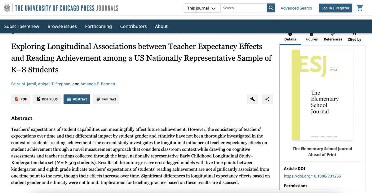 *** New Publication Alert *** What expectations are we communicating in the classroom? How will they matter for student success over time?

doi.org/10.1086/731256