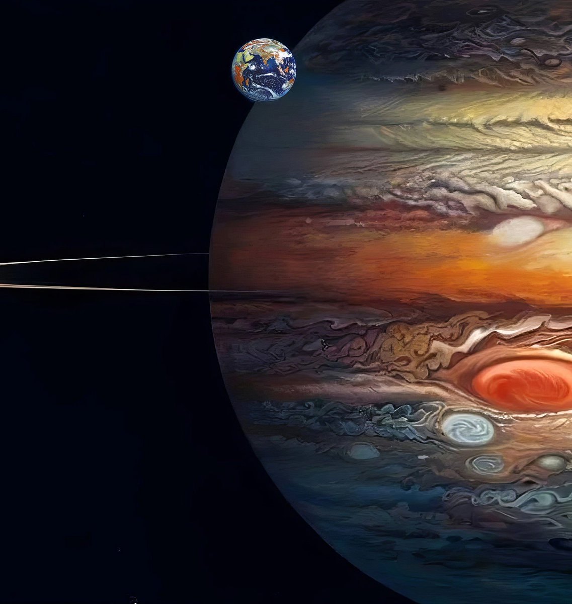 A visual representation of the size of Jupiter compared to Earth.