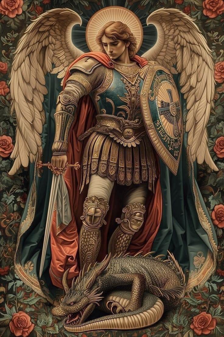 San Miguel Arcángel, defiéndenos en la batalla, sé nuestro amparo contra las maldades y asechanzas del demonio.

🙏