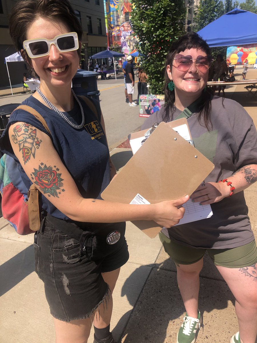 ueunion's tweet image. Fritz Geist and Crystal Grabowski, members of Local 667 and 696 respectively, collecting signatures last Saturday for the No War Crimes on our Dime campaign in Pittsburgh. (1/2)