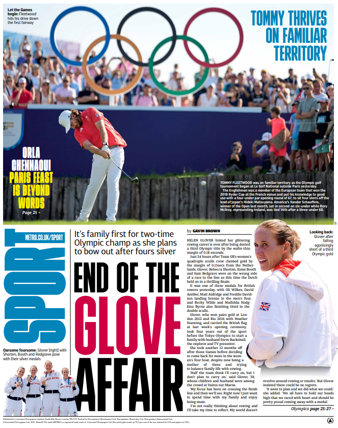 metrosportHQ's tweet photo. Helen Glover is set to put family first after landing another Olympic medal. It's Friday's back page. https://t.co/3QmwhLop6l