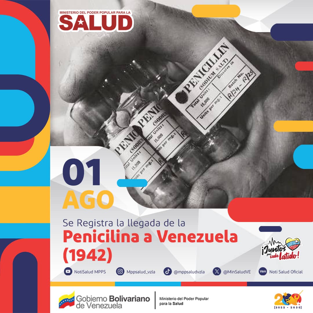 #Efémerides🗓️ | Las penicilinas son antibióticos del grupo de los betalactámicos empleados en el tratamiento de infecciones provocadas por bacterias sensibles como la neumonía, infecciones del tracto respiratorio, de oído y garganta. Entre otras.
#JuntosPorCadaLatido