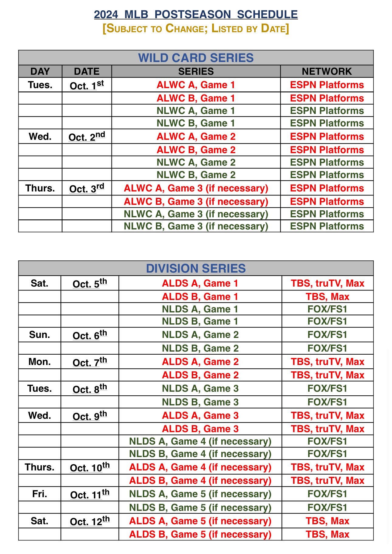 maury-brown-on-x-mlb-has-released-the-2024-postseason-schedule-the-wild-card-series-will-start-on-tuesday-oct-1st-should-the-world-series-go-7-games-the-season-ends-on