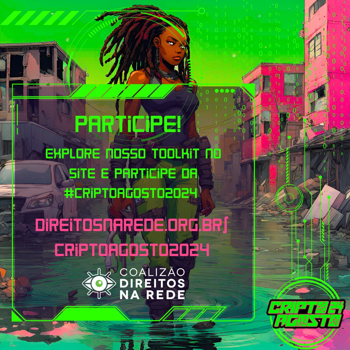 Bem vindo, Agosto! 

A #CRIPTOAGOSTO2024 começou e vamos desvendar como essa tecnologia protege nossos direitos digitais e fortalece a democracia nos nossos territórios.
<a href="/cdr_br/">Direitos na Rede</a>

👾👩🏽‍💻

#criptoagosto2024 #criptografia #direitos #democracia #território