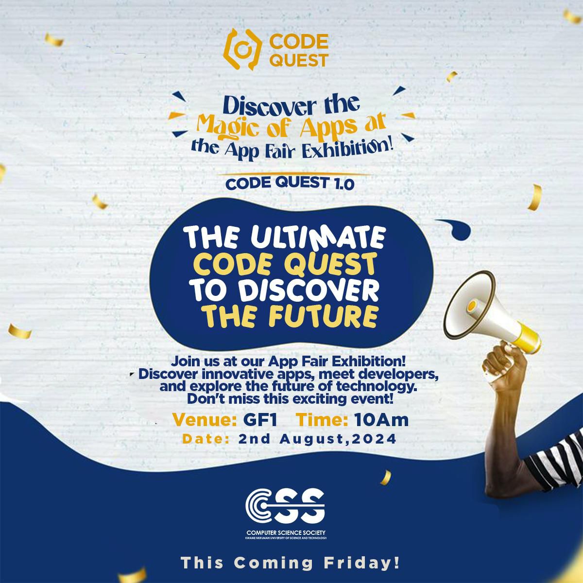 thecssknust's tweet image. Code Quest is an exhibition fair for Computer Science students to exhibit developed applications. 

On Friday, thirty-eight (38)  mobile applications developed by second-year students will be showcased. 

#CSS #KNUST #CodeQuest