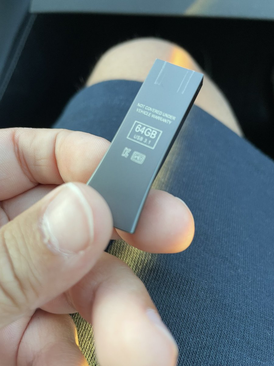 Why is the Tesla usb stick 64gb? Shouldn’t it be like 128gb, because it has a LOT of videos, which take up storage, so why? Maybe because they don’t want to spend money on it, what do you think? <a href="/Tesla/">Tesla</a> <a href="/elonmusk/">Elon Musk</a>
