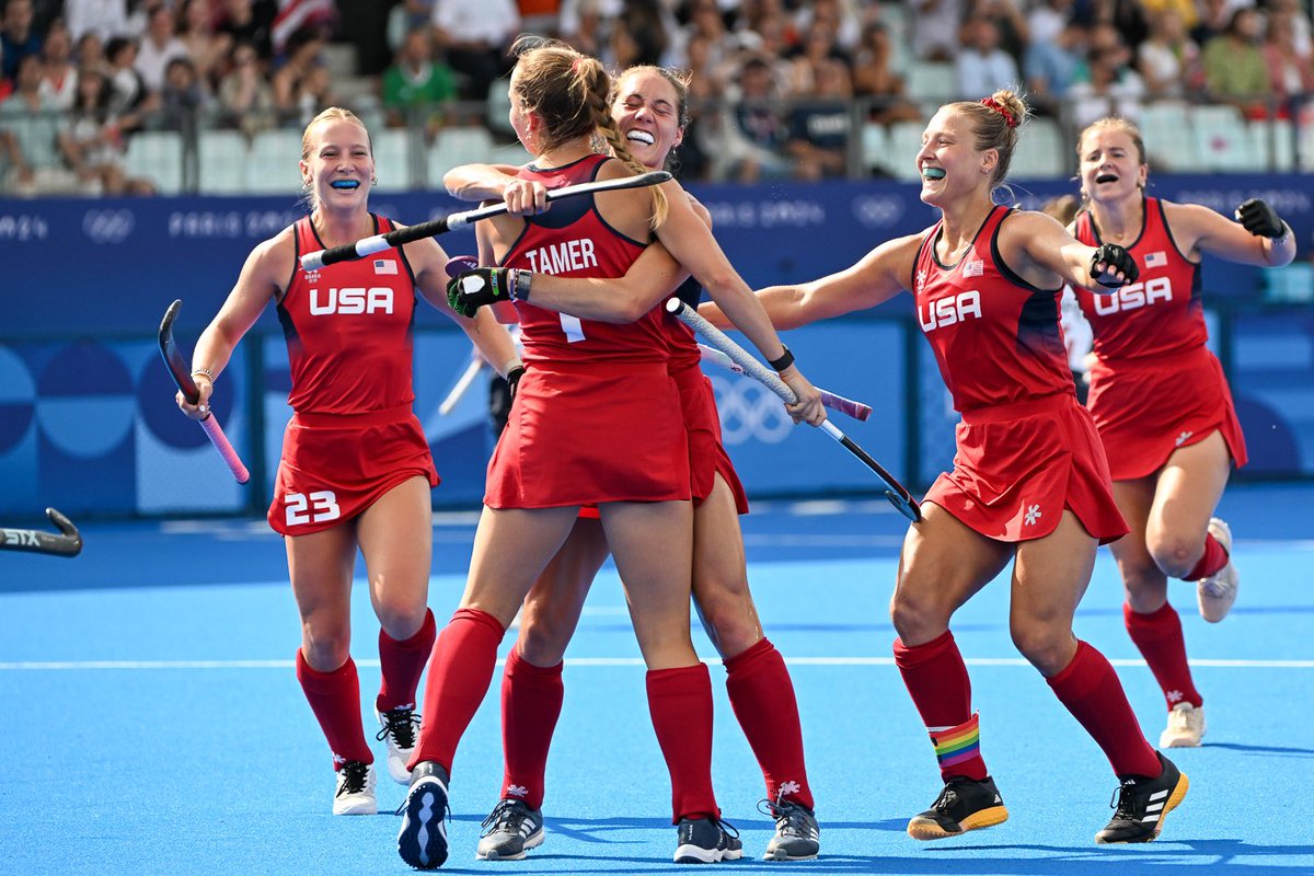 umichfldhockey's tweet photo. Her first Olympic goal, then just 20 minutes later, her second! 💥💥 

@abigailtamer is killing it. 🤩

📸: @USAFieldHockey https://t.co/LccPIDSUAs
