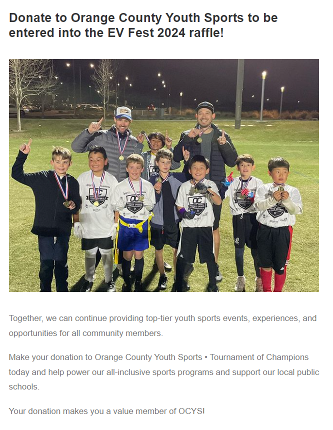 Tesla2Lucid's tweet photo. Donation made!๐ช
#DoGoodHaveFun
Thanx for leading the charge @socalevs & @socalevfest for @ocyouthsports & @socalelitesports
https://t.co/hwLt2BAkRe https://t.co/YdQndWvRJb