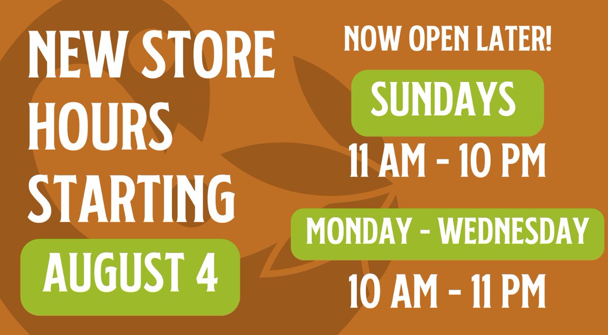 Starting next week enjoy even more time at Rooted In🤯Now open Monday's - Saturday's 10am-11pm and Sundays 11am-10pm 🤩See you there!💚