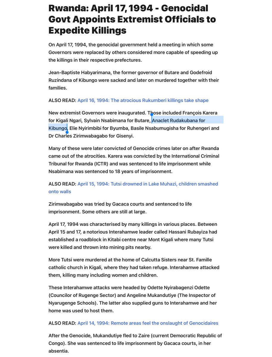 Anyone know what happened to Anaclet Rudakubana, the infamous Hutu commander and former Governor of Kibungo in Rwanda? He ordered the genocidal killings of many thousands of Tutsi women and children, as well as many moderate Hutus. He vanished off the face of the earth.