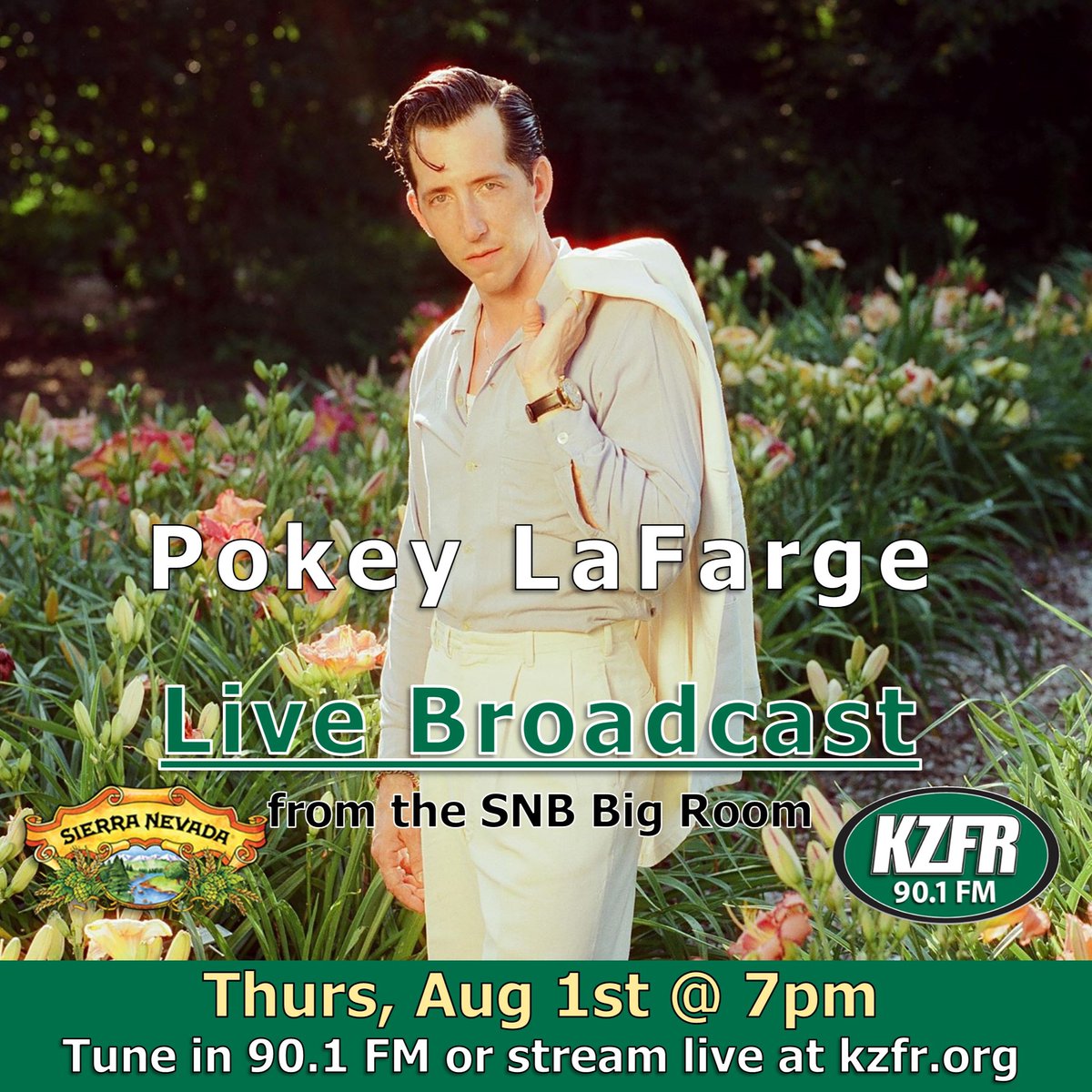 LIVE BROADCAST TONIGHT! Tune in KZFR 90.1 FM or stream KZFR.org to hear POKEY LAFARGE live from the BIG ROOM tonight at 7pm! 
#communityradio
#livebroadcast
#liveremote
#bigroom
#RhumbaCountry