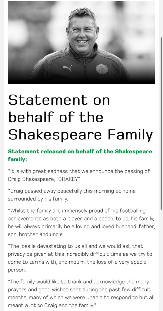 RIP Craig Shakespeare 💛

We send our condolences to Craig’s family and friends at this difficult time #NCFC