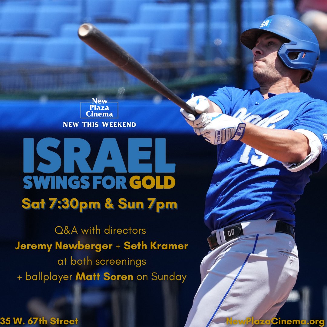 NewPlazaCinema's tweet image. In 2021, Israel’s baseball team competed in the Olympics for the first time. With no media allowed in Tokyo’s Olympic Village, the players recorded their own experiences.

ISRAEL SWINGS FOR GOLD — Sat 7:30pm + Sun 7pm

Q&amp;amp;As at both screenings! 

🎟 ticketing.useast.veezi.com/sessions/?site…