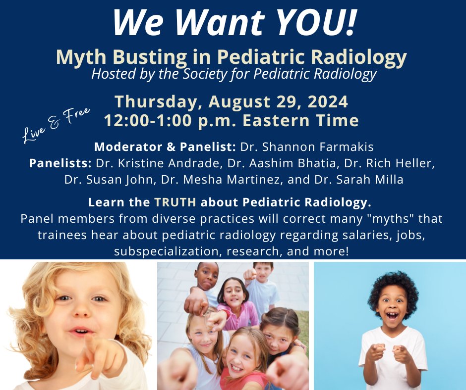 The Society for Pediatric Radiology (@socpedrad) on Twitter photo Myth Busting in Pediatric Radiology. The panelists are ready to correct the āmythsā & share why they love #pedsrad! Online & FREE! Register: bit.ly/4cnj987. Join us! <a href="/RadiologySIG/">Radiology Student Interest Group</a> <a href="/ACRRFS/">ACR RFS - We've Moved! Follow <a href="/RadiologyACR/">American College of Radiology</a>.</a> <a href="/Rads_DO/">Rads_DO</a> <a href="/SNMA/">The Student National Medical Association (SNMA)</a> <a href="/AMSANational/">American Medical Student Association (AMSA)</a> @RadiologyACR <a href="/futureradres/">Future Radiology Residents</a> #MedStudents #FutureRadRes Myth Busting in Pediatric Radiology. The panelists are ready to correct the āmythsā & share why they love #pedsrad! Online & FREE! Register: bit.ly/4cnj987. Join us! <a href="/RadiologySIG/">Radiology Student Interest Group</a> <a href="/ACRRFS/">ACR RFS - We've Moved! Follow <a href="/RadiologyACR/">American College of Radiology</a>.</a> <a href="/Rads_DO/">Rads_DO</a> <a href="/SNMA/">The Student National Medical Association (SNMA)</a> <a href="/AMSANational/">American Medical Student Association (AMSA)</a> @RadiologyACR <a href="/futureradres/">Future Radiology Residents</a> #MedStudents #FutureRadRes