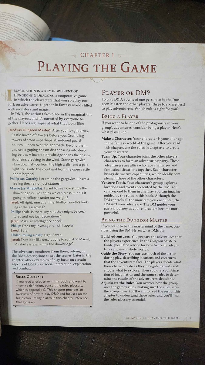 Nat1Fun's tweet image. Where as the original book spent 4 pages showing you how to play the game. D&amp;amp;D &apos;24 spends a WHOPPING 26 PAGES doing the same. It looks like there pulled all the rules for playing the game out of the chapters they sort of corelate with and placed it all up front.