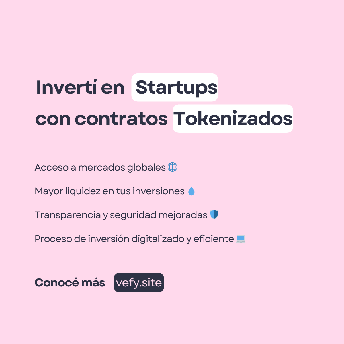 VefyCapital's tweet photo. 🌍🚀 ¡Invierte en startups globales con contratos tokenizados! 💼🔗 

Disfruta de beneficios como acceso global, mayor liquidez y un proceso de inversión digitalizado🌟

Conocé más: https://t.co/azJiNI5ize 

#Inversión #Tokenización #Startups #MercadoGlobal https://t.co/Gg92GzLlRB