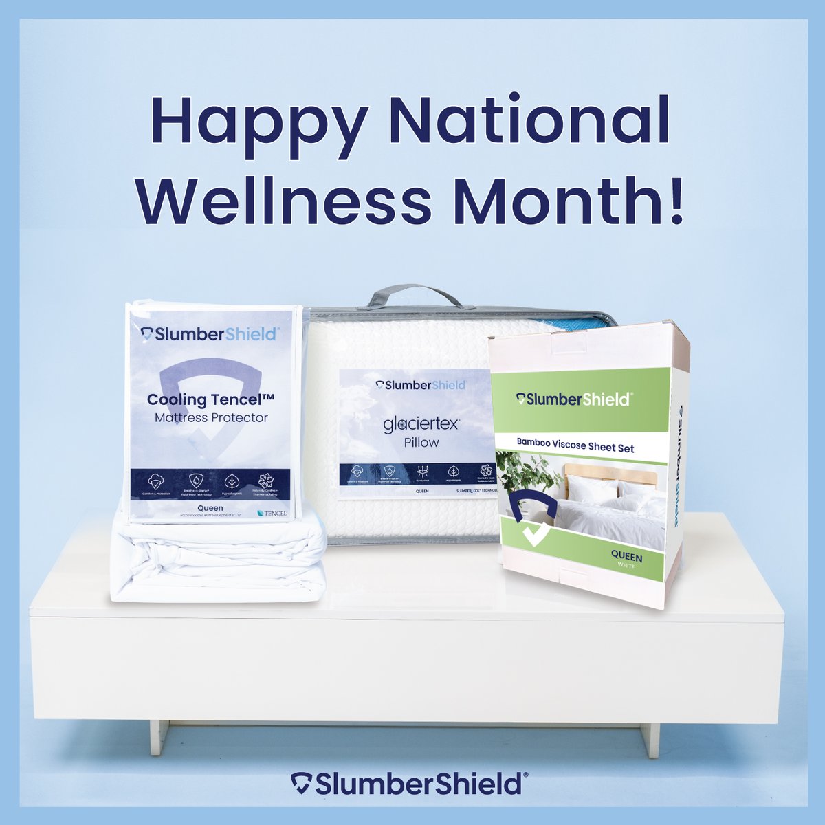 SlumberShield's tweet photo. Embrace ✨National Wellness Month✨with restful nights and rejuvenated mornings! Our bed products are designed to support your wellness journey, offering comfort and quality for a healthier, happier you! #slumbershield #wellness #bedding #protector #pillow #sheets #comfort #sleep https://t.co/CikYk6rjnc