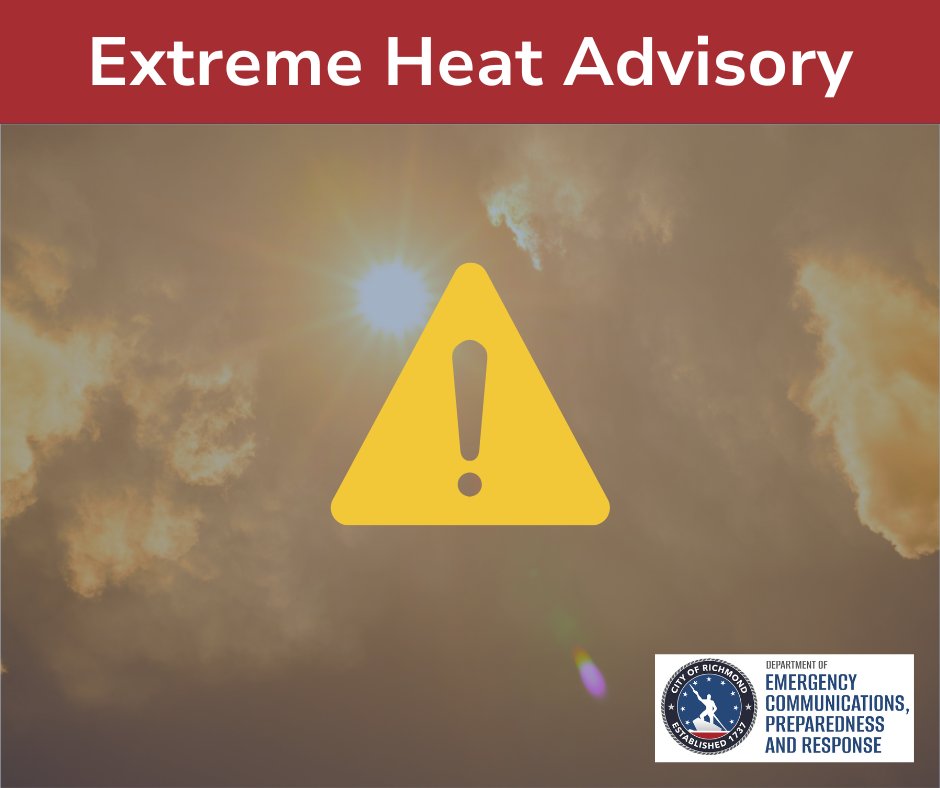 Heads Up, RVA! The National Weather Service (NWS) has issued an excessive heat advisory for Richmond, which will be in effect today until 8PM. An excessive heat watch will also be in effect for Friday, August 2 from 11AM to 8PM. #HeatSafety