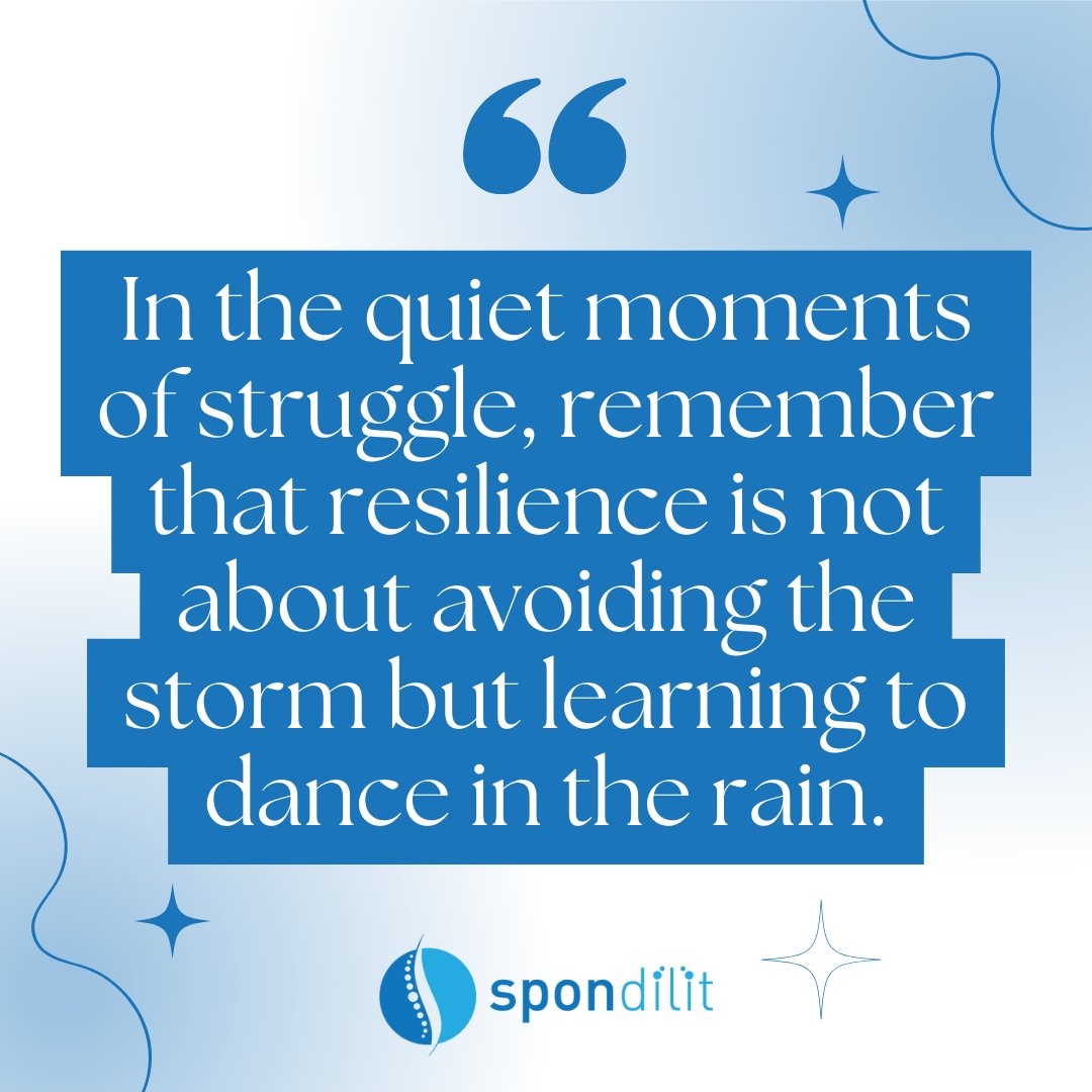 Spondilitcom's tweet photo. In the quiet moments of struggle, remember that resilience is not about avoiding the storm but learning to dance in the rain...

#AnkylosingSpondylitis #chronicpain #chronicillness #autoimmunedisease #spine #depression #anxiety #motivational https://t.co/sbHuAmH5KV