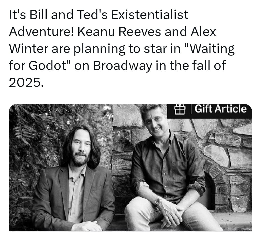 LeVostreGC's tweet photo. "ESTRAGON: I can't go on like this, dude."
"VLADIMIR: That's what you think, dude.” https://t.co/lTlJN5mz0L