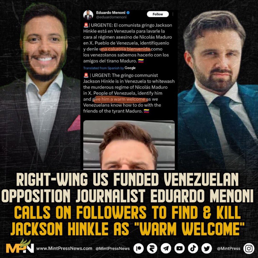 Jackson Hinkle 🇺🇸 (@jacksonhinklle) on Twitter photo 🇻🇪 The US funds Venezuelan terrorists trying to kill me.
🇺🇦 The US funds Ukrainian Nazis who put me on their government kill list.
🇮🇱 The US funds Israeli war criminals who write my name on their bombs.
🇺🇸 When will the US protect its citizens, rather than trying to kill them? 🇻🇪 The US funds Venezuelan terrorists trying to kill me.
🇺🇦 The US funds Ukrainian Nazis who put me on their government kill list.
🇮🇱 The US funds Israeli war criminals who write my name on their bombs.
🇺🇸 When will the US protect its citizens, rather than trying to kill them?