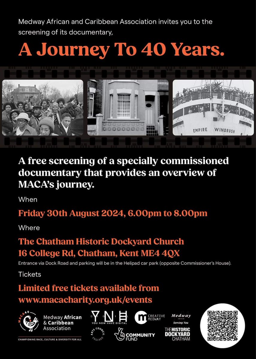 medwayafricancaribbe (@medwayaca) on Twitter photo We r so excited to be launching our brand new #Documentary a journey to 40 years ! #maca40 get your limited free tickets macacharity.org.uk/events
Hosted by <a href="/DockyardChatham/">Dockyard Chatham</a> can't wait 2 c u @abfabbex <a href="/bbcsoutheast/">BBC South East</a> <a href="/itvmeridian/">ITV News Meridian</a> <a href="/DomKingLive/">DOMINIC KING</a> <a href="/CediArticle/">Cedi Frederick 💙💚</a> <a href="/ChannelRadioUK/">Channel Radio</a> We r so excited to be launching our brand new #Documentary a journey to 40 years ! #maca40 get your limited free tickets macacharity.org.uk/events
Hosted by <a href="/DockyardChatham/">Dockyard Chatham</a> can't wait 2 c u @abfabbex <a href="/bbcsoutheast/">BBC South East</a> <a href="/itvmeridian/">ITV News Meridian</a> <a href="/DomKingLive/">DOMINIC KING</a> <a href="/CediArticle/">Cedi Frederick 💙💚</a> <a href="/ChannelRadioUK/">Channel Radio</a>