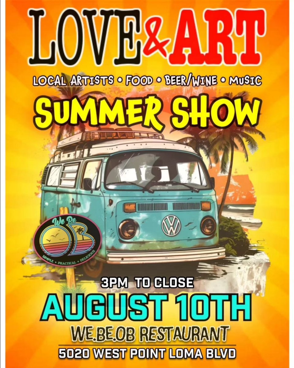 Next Saturday 8/10/24 

Come on down for a wonderful community art &amp; music event and spread the love 💚