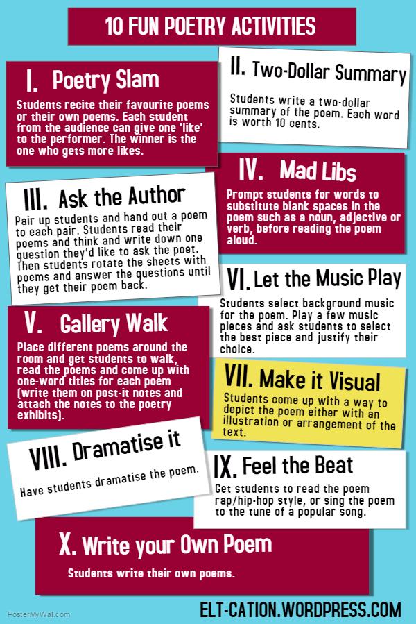 TCEA (@tcea) on Twitter photo ✍💫10 Fun Poetry Activities💫✍
sbee.link/6tmwqna9py via <a href="/ELT_CATION/">Svetlana Kandybovich</a>
#writing #ela #teaching ✍💫10 Fun Poetry Activities💫✍
sbee.link/6tmwqna9py via <a href="/ELT_CATION/">Svetlana Kandybovich</a>
#writing #ela #teaching
