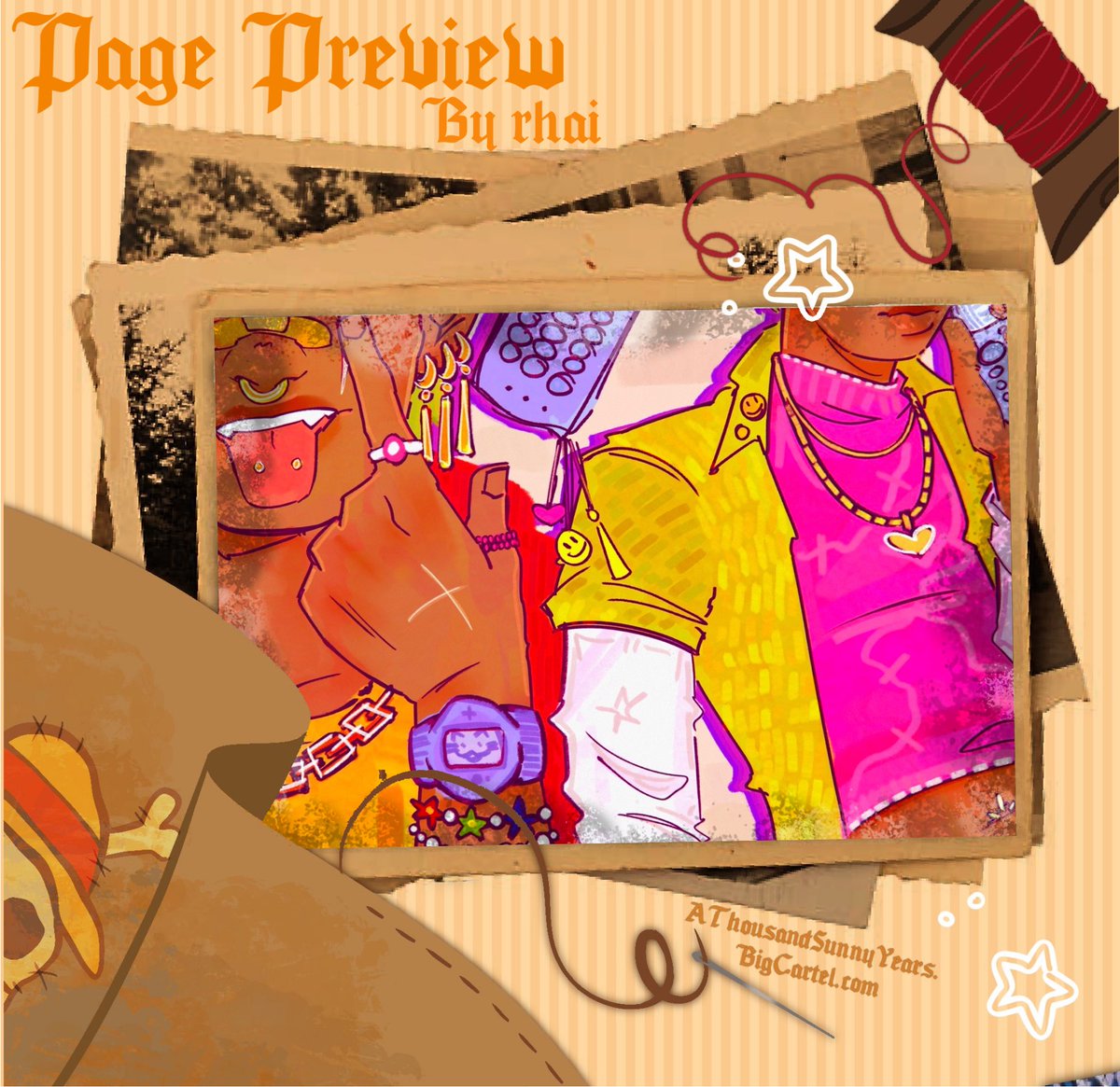 ⛅️ there’s an era for everyone in ATSY! Check out this preview of <a href="/soapguts/">rhai ✨ fuck ICE🖕</a> ‘s 90’s inspired piece, bringing a bright pop of color to our zine~

#OnePiece #OnePieceZine #Zine #AnimeZine