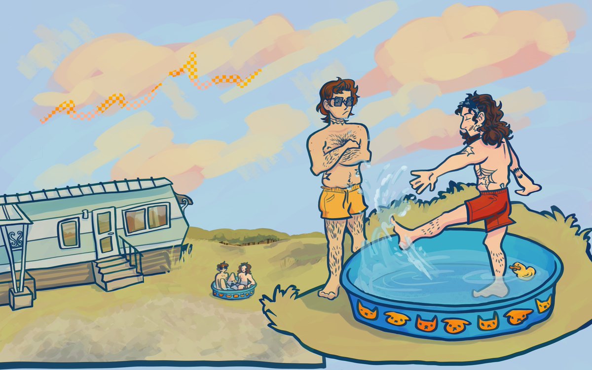 chompedup's tweet photo. repost i had to fix some things i forgot 😔 unrestrained summer fun ☀️🐈🐕🧊 #steddie #steddiefanart https://t.co/ykR3wAuCZv