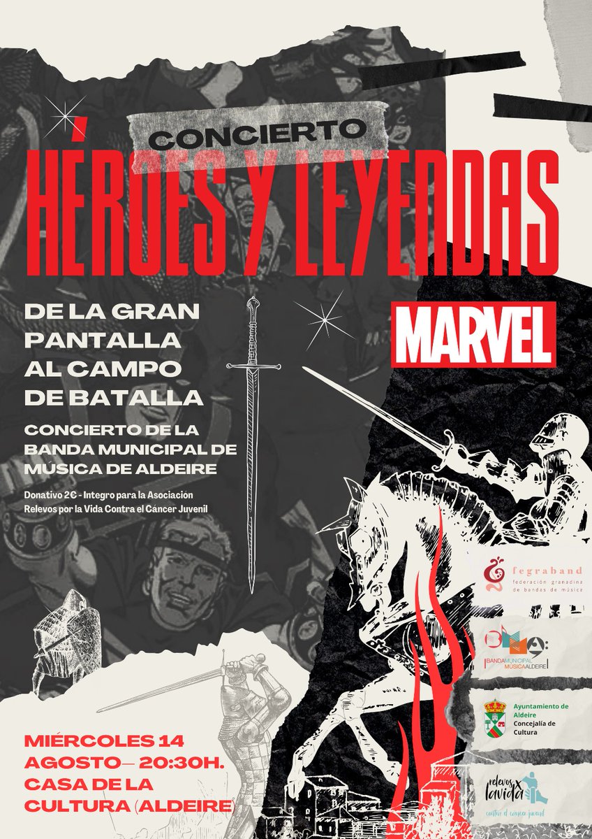Bueno!! Y como viene siendo tradición!! Se acercan nuestras fiestas de Agosto por nuestra Sra. Del Rosario!! Y como no! La BMMA hacemos nuestro concierto!! Aquí os dejamos nuestro cartel!! HEROES Y LEYENDAS estáis todos invitados!! Os esperamos!! SUENA LA @BMMALDEIRE 🤍💙🎷🎺🥁🪈